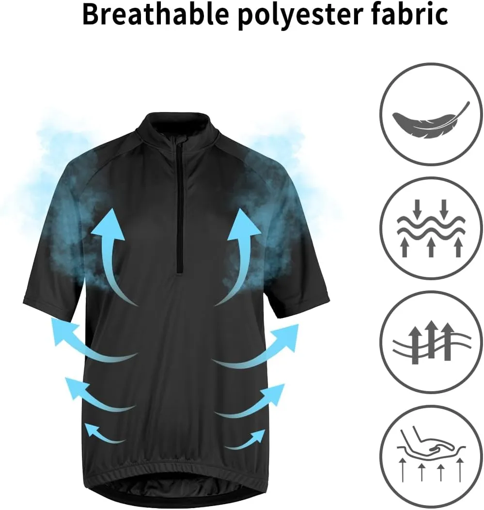 Men's Cycling Jersey Zip Short Sleeve Moisture Wicking Breathable 3 Large Back Pocket Quick-Drying Cycling Shirt