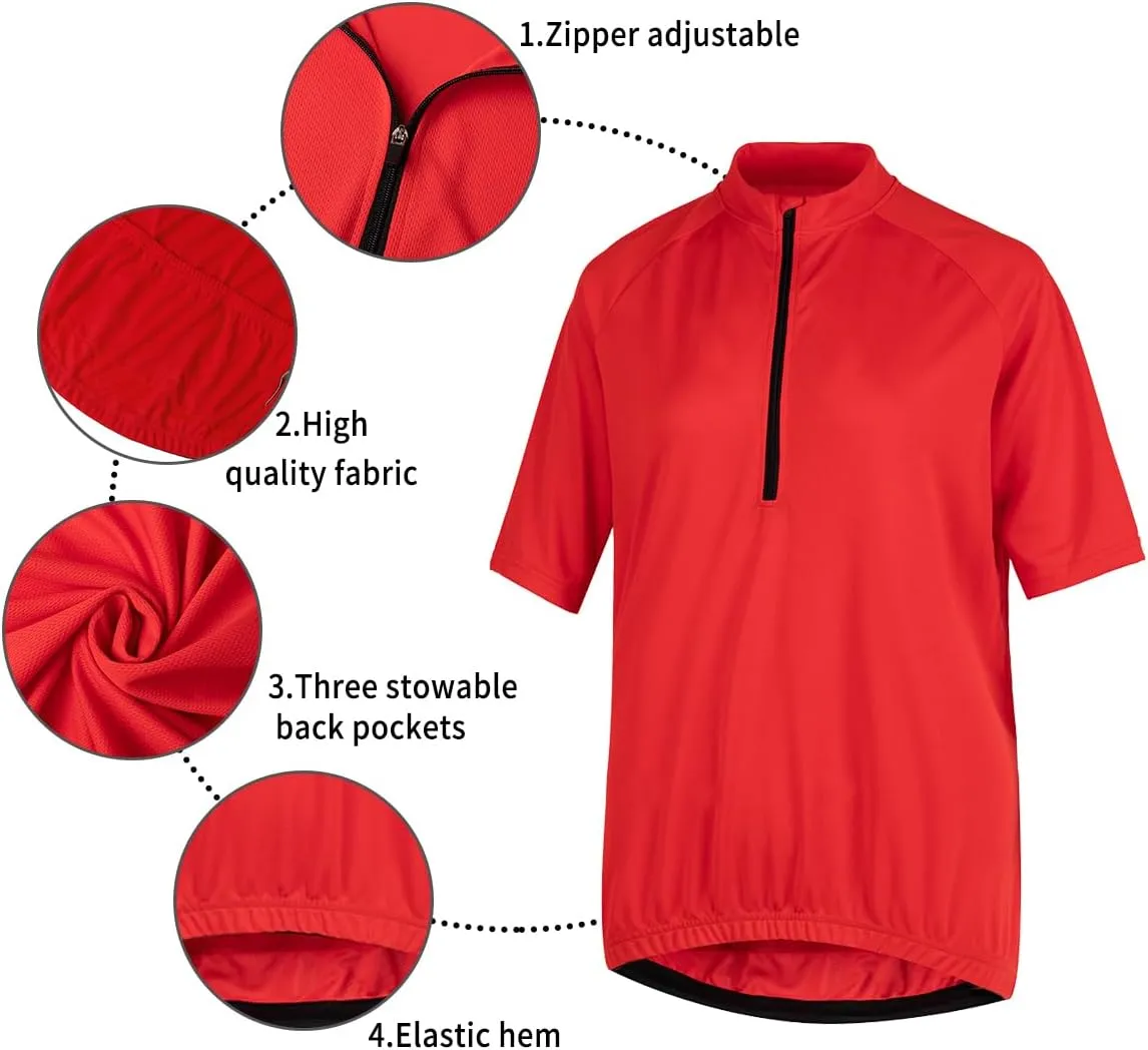 Men's Cycling Jersey Zip Short Sleeve Moisture Wicking Breathable 3 Large Back Pocket Quick-Drying Cycling Shirt