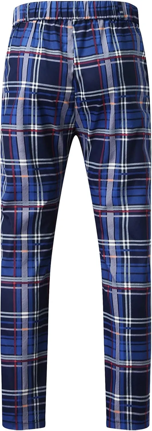 Mens Dress Pants, Mens Plaid Stretch Dress Pants Slim Fit Skinny Chino Pants Tapered Business Casual Pencil Pants