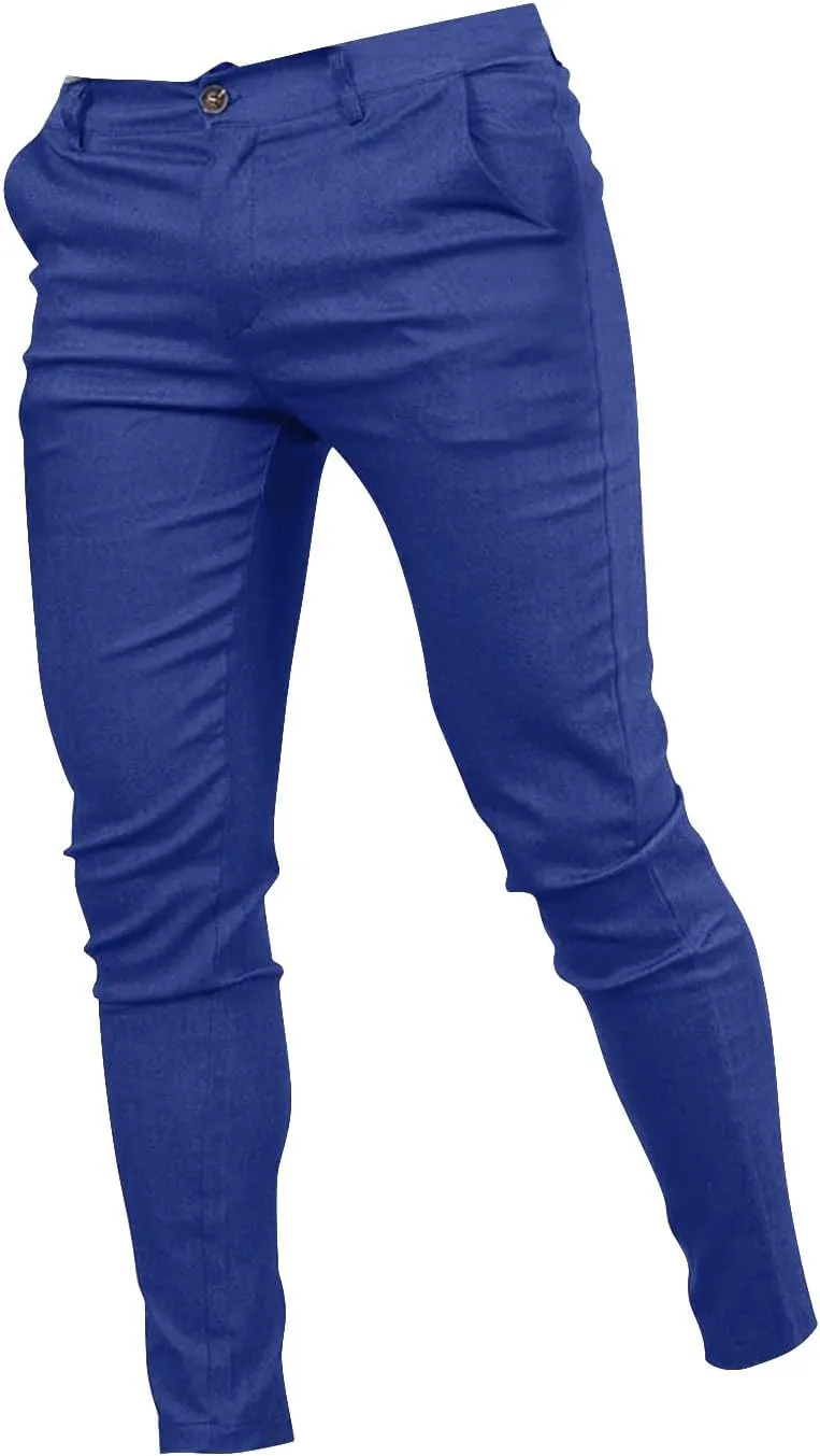 Mens Dress Pants Slim Fit Stretch Tapered Suit Trousers Casual Lightweight Business Work Clothes