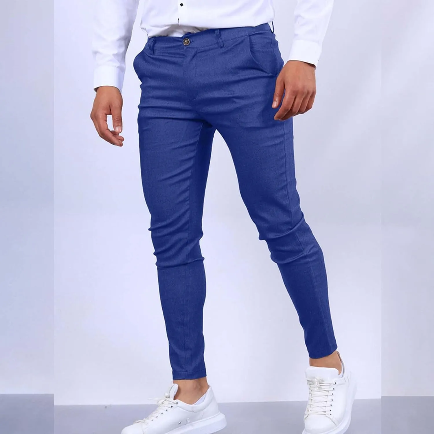 Mens Dress Pants Slim Fit Stretch Tapered Suit Trousers Casual Lightweight Business Work Clothes