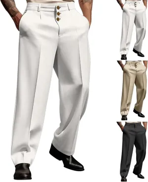 Mens Dress Pants Wide Leg Pleat Front Suit Pants High Waisted Button Zipper Fly Trousers Comfy Business Work Clothes