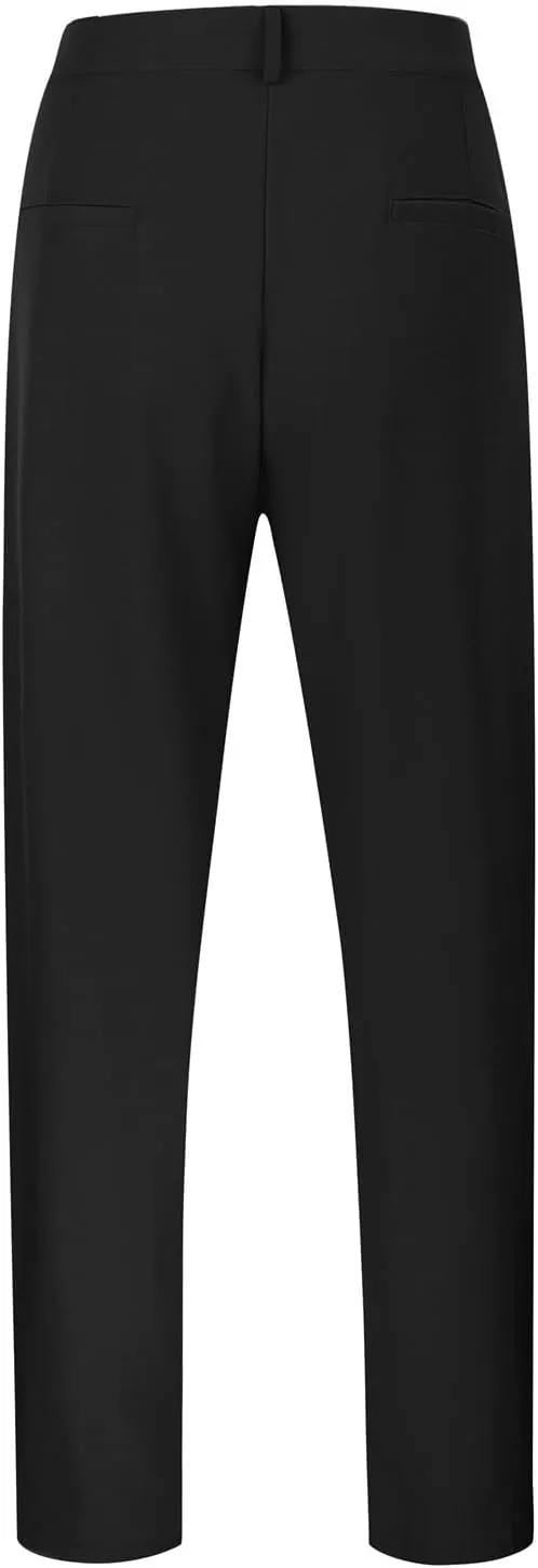 Mens Dress Pants Wide Leg Pleat Front Suit Pants High Waisted Button Zipper Fly Trousers Comfy Business Work Clothes