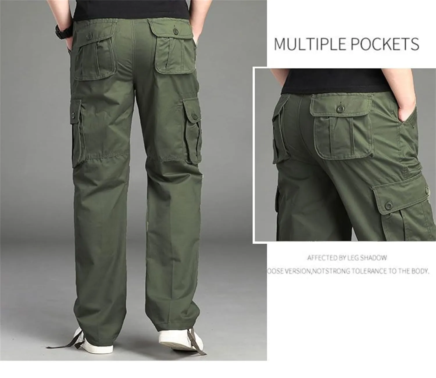 Men's Elastic Waist Cargo Pants,Casual Loose Fit Lightweight Workwear Pants Relaxed Fit Work Trousers with 6 Pockets (X-Large,Green)