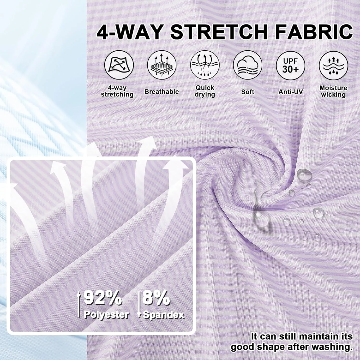 Mens Golf Polo Shirt Moisture Wicking Dry Fit Performance Athletic Short Sleeve Striped Golf Shirts for Men