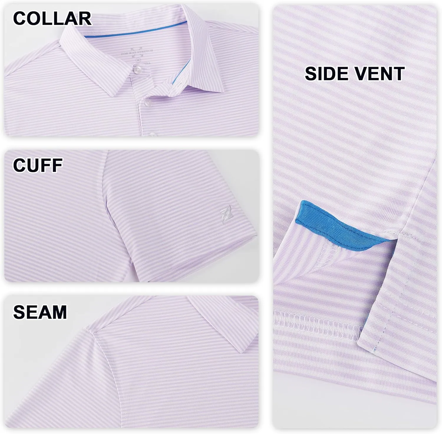 Mens Golf Polo Shirt Moisture Wicking Dry Fit Performance Athletic Short Sleeve Striped Golf Shirts for Men