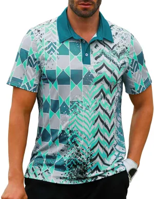 Mens Golf Shirts Short Sleeve Print Gradient Moisture Wicking Quick Dry Performance Polo Golf Shirt