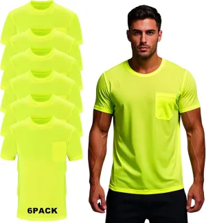 Mens High Visibility Safety Short Sleeve T-Shirt with Pocket Moisture Wicking Shirts,Multipack