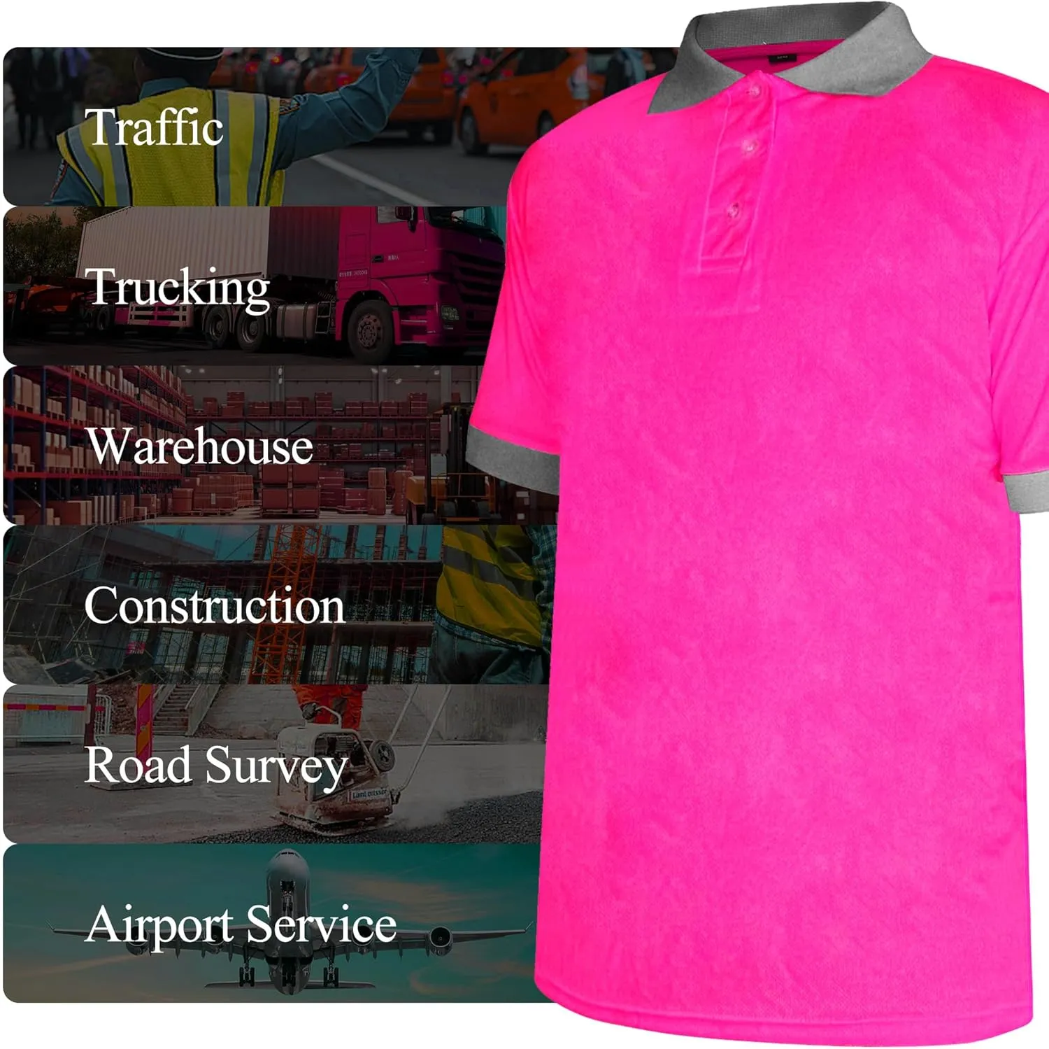 Mens High Visibility Safety Short Sleeve T-Shirt with Pocket Moisture Wicking Shirts,Multipack