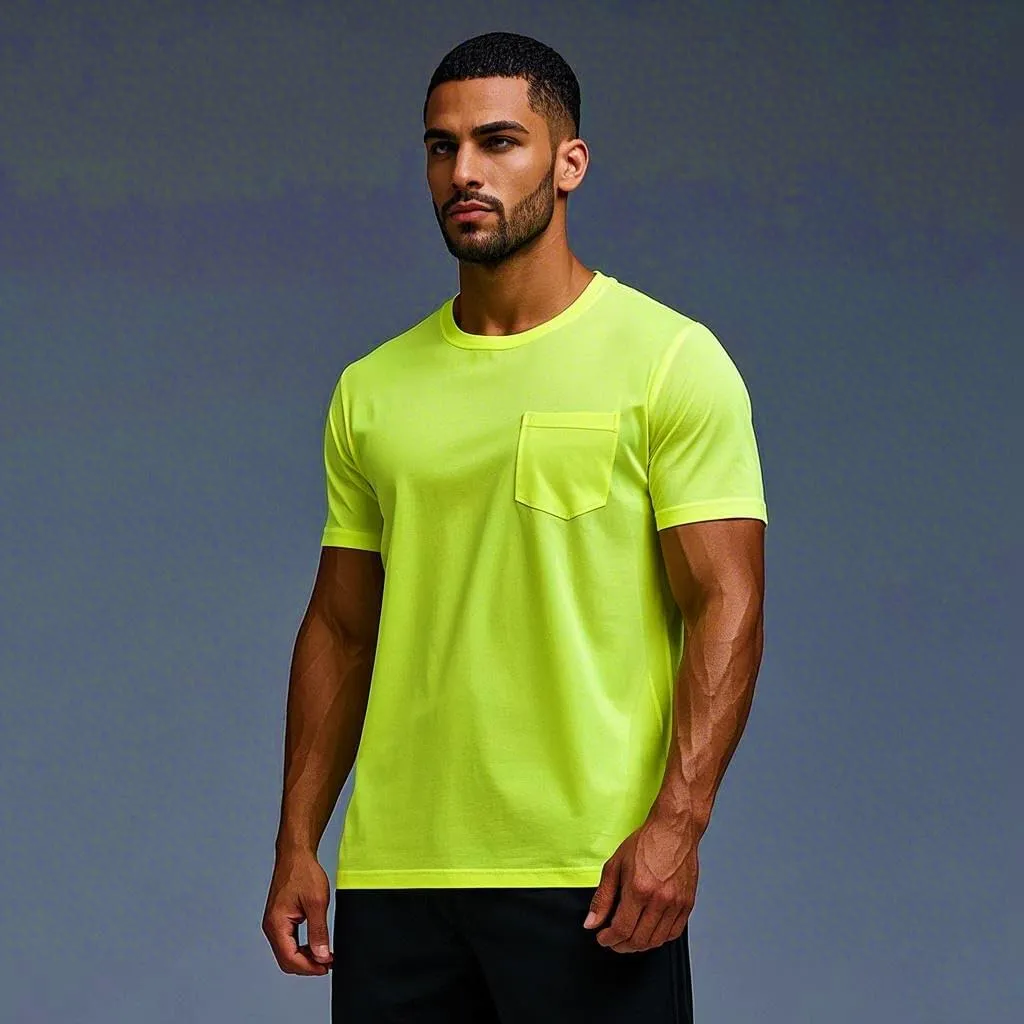 Mens High Visibility Safety Short Sleeve T-Shirt with Pocket Moisture Wicking Shirts,Multipack