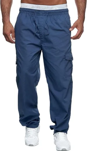 Men's-Hiking-Pants, Baggy Lightweight Drawstring Waist Cargo Trousers, Outdoor Athletic Travel Work Pant with Pockets