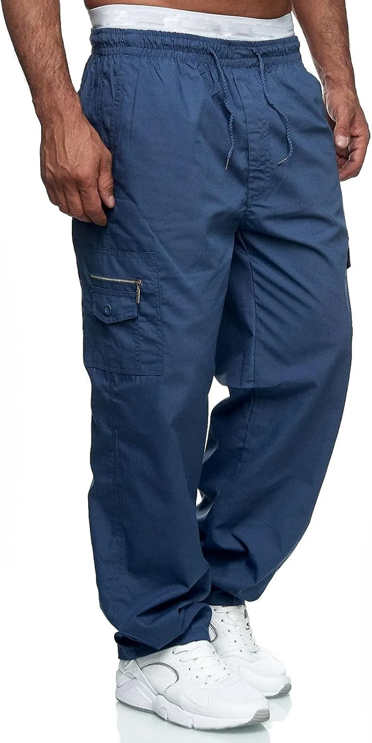 Men's-Hiking-Pants, Baggy Lightweight Drawstring Waist Cargo Trousers, Outdoor Athletic Travel Work Pant with Pockets