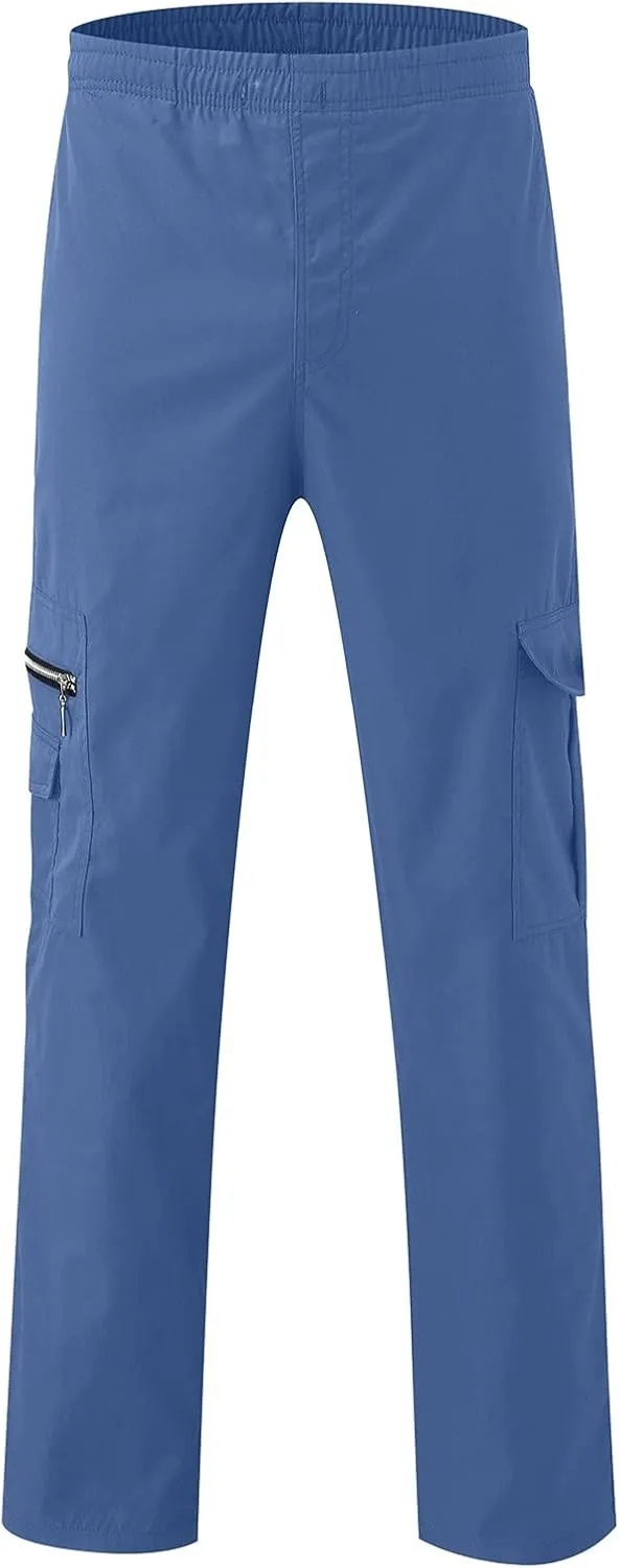 Men's-Hiking-Pants, Baggy Lightweight Drawstring Waist Cargo Trousers, Outdoor Athletic Travel Work Pant with Pockets