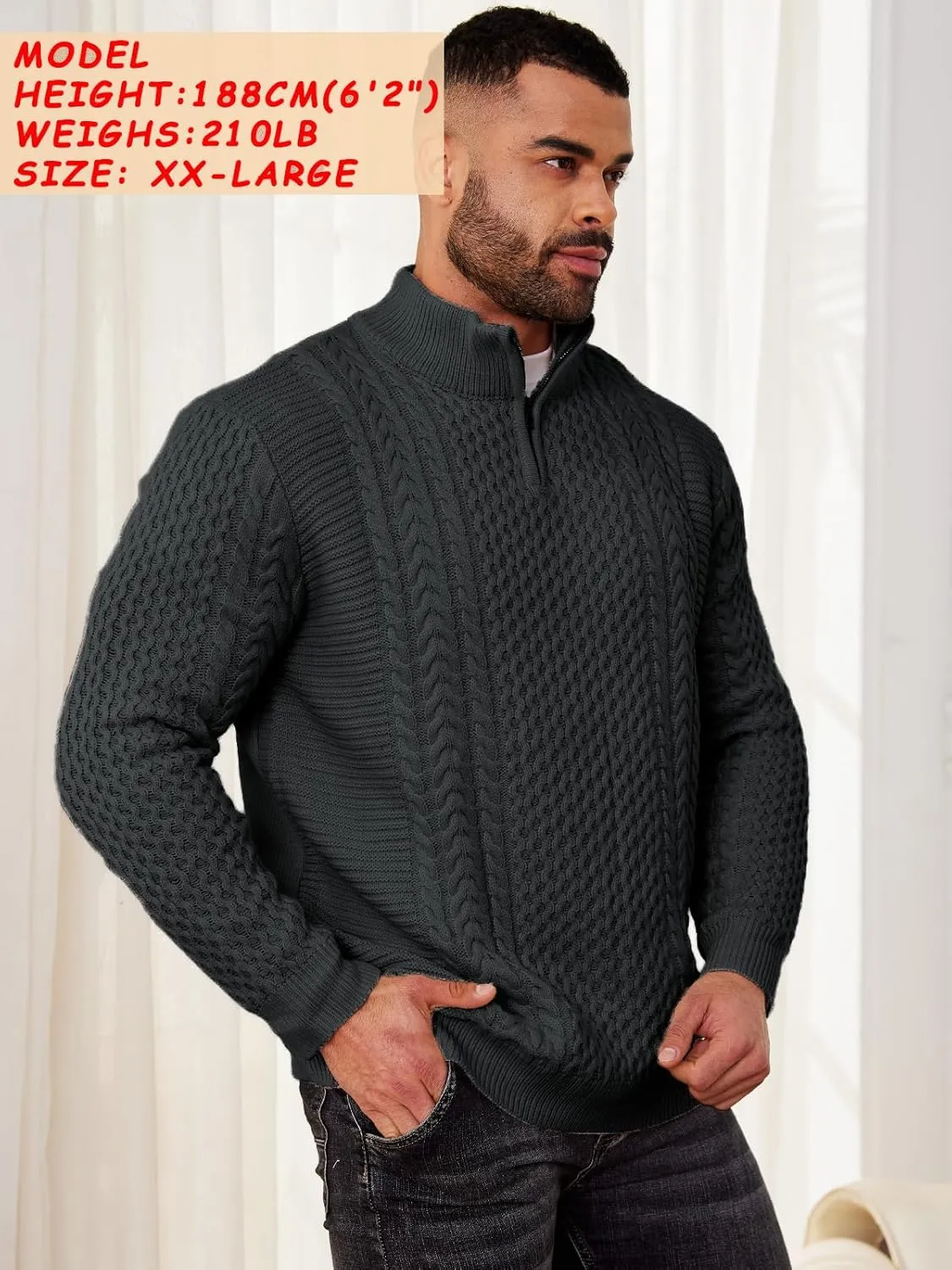 Men's Irish Fisherman Sweaters Cable Knit Half Zip Jacquard Pullover Sweater