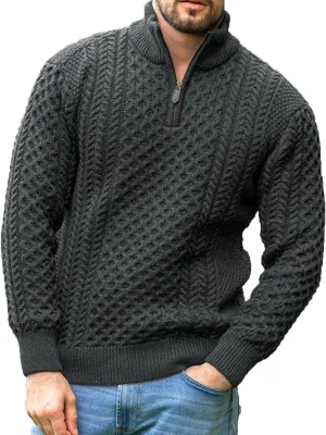 Men's Irish Fisherman Sweaters Cable Knit Half Zip Jacquard Pullover Sweater