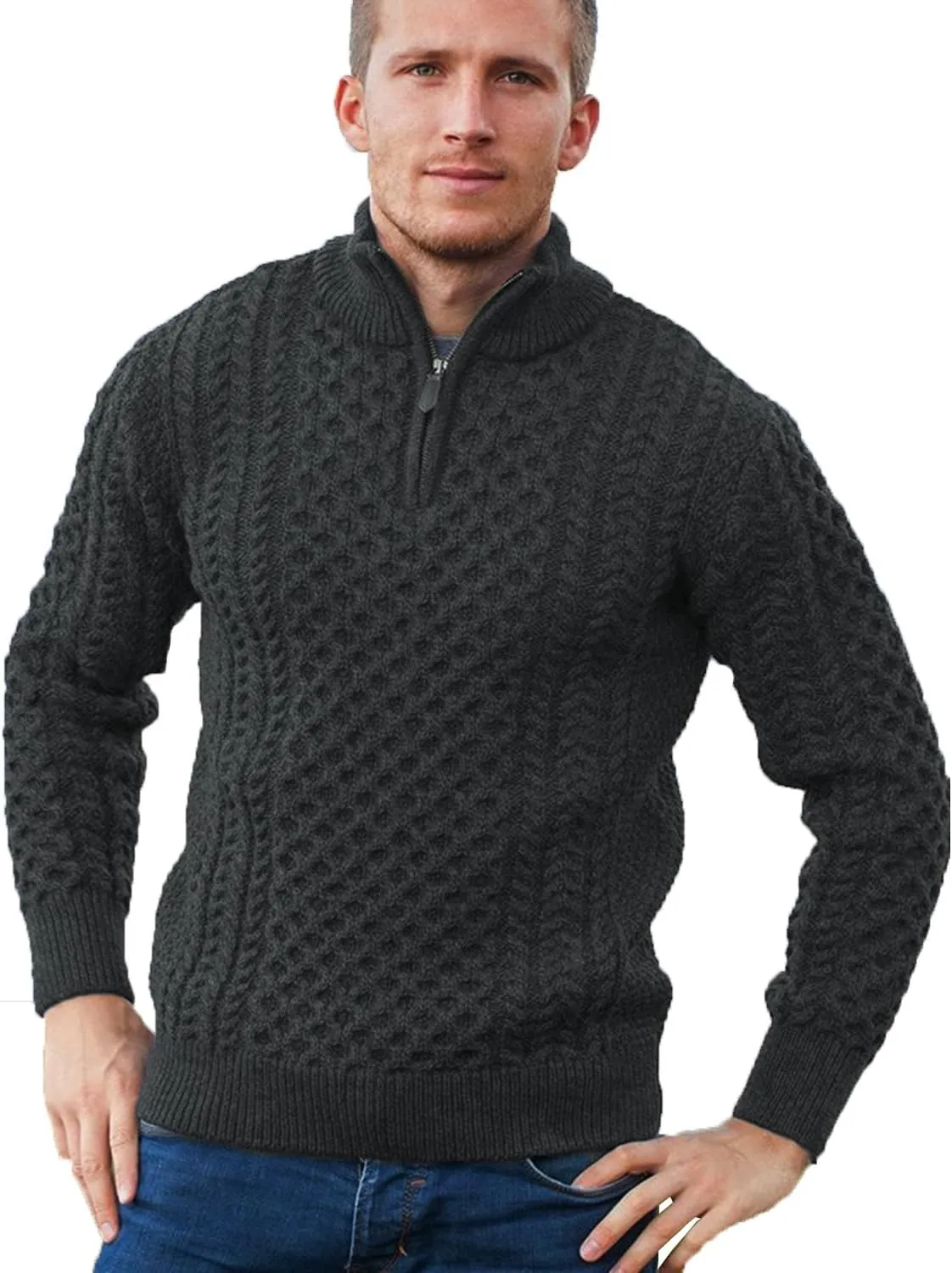 Men's Irish Fisherman Sweaters Cable Knit Half Zip Jacquard Pullover Sweater