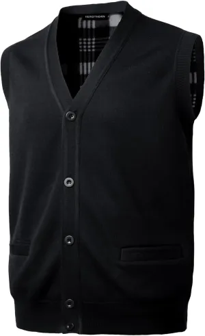 Men's Knitted Sweater Vest Fleece Lined Sleeveless Cardigan V Neck Button Down Knitwear with Pockets for Winter