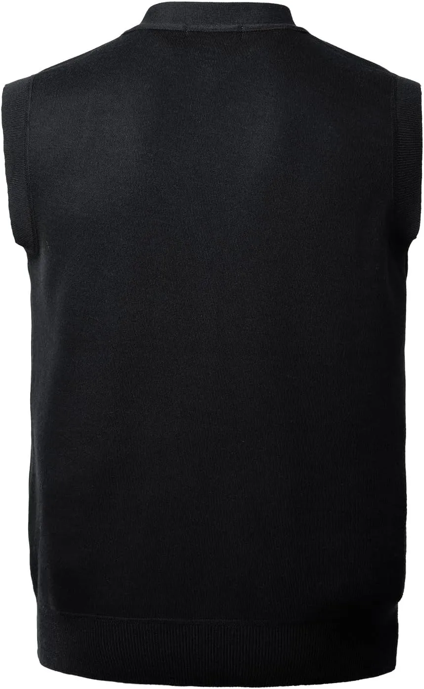 Men's Knitted Sweater Vest Fleece Lined Sleeveless Cardigan V Neck Button Down Knitwear with Pockets for Winter