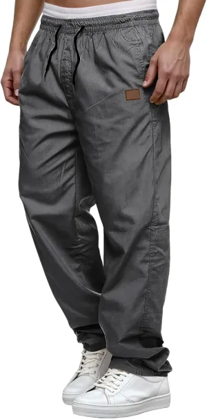 Men's Lightweight Hiking Pants Loose Casual Straight Leg Breathable Cargo Pants, Drawstring Elastic Waist Pant Pocket
