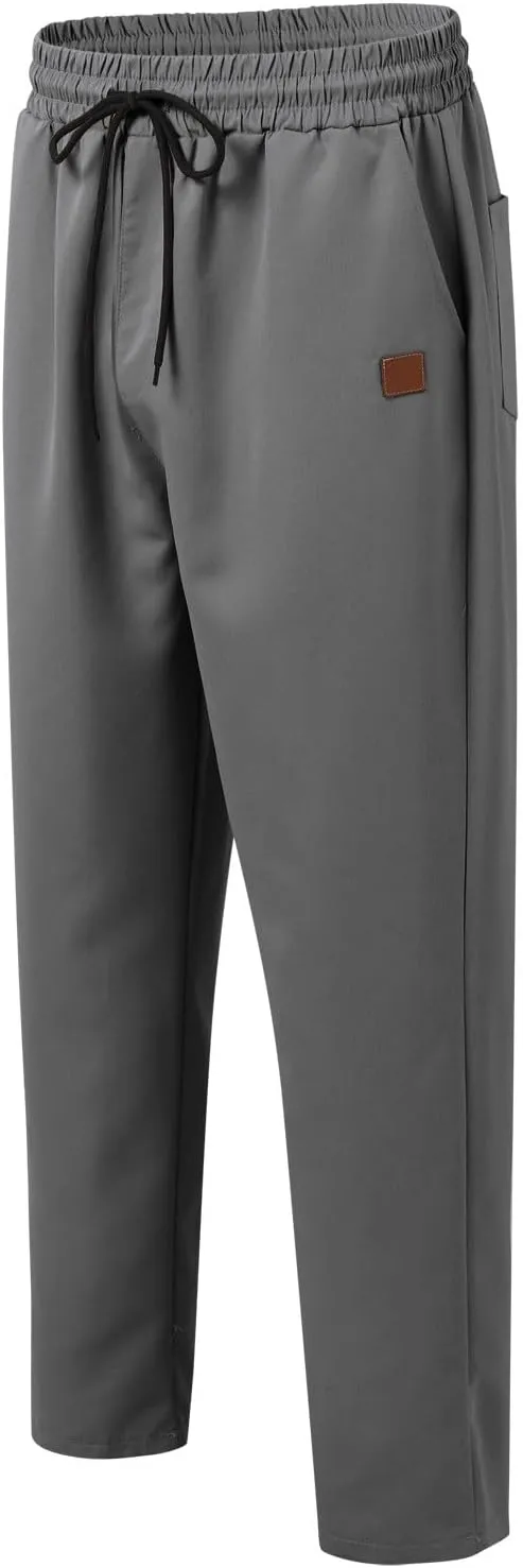 Men's Lightweight Hiking Pants Loose Casual Straight Leg Breathable Cargo Pants, Drawstring Elastic Waist Pant Pocket