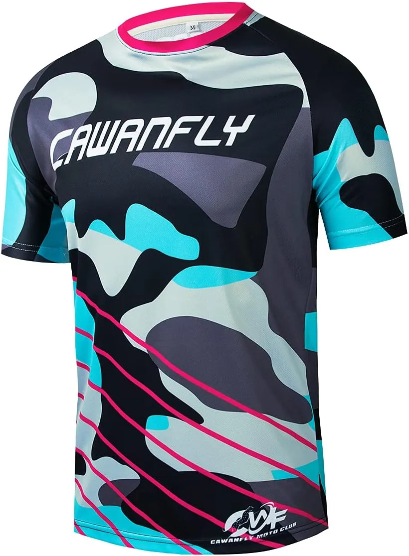 Men's Mountain Bike Jersey Short Sleeve Tops Downhill Cycling Shirts Moisture-Wicking and Quick Dry