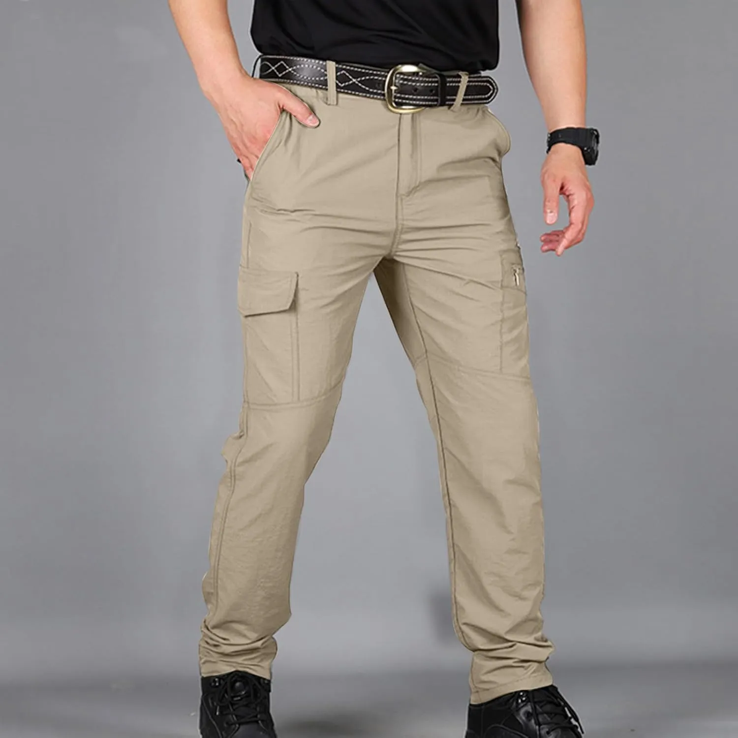 Men's Outdoor Tactical Pants Durable Military Cargo Hiking Pants Lightweight Work Parachute Pants with Pockets