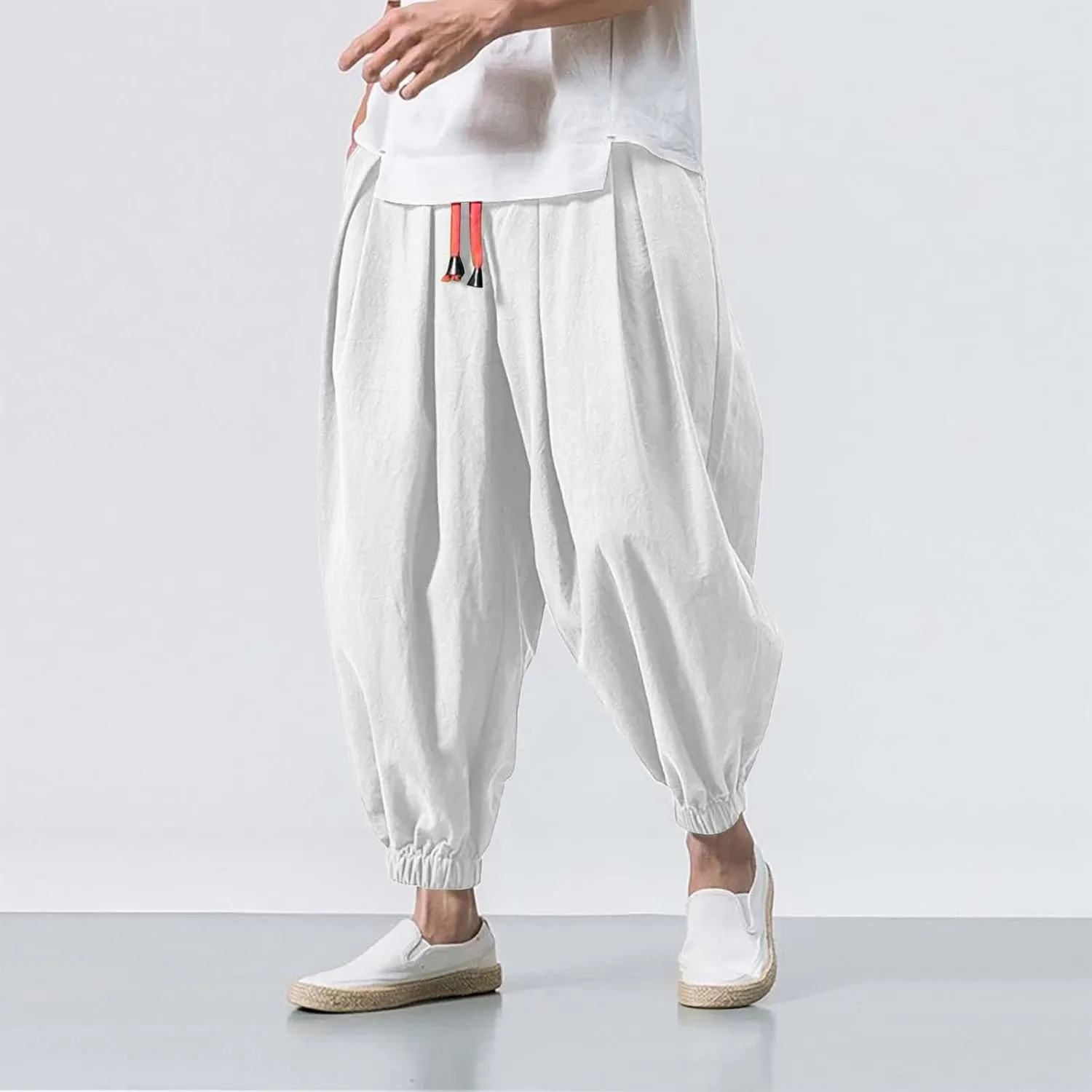 Mens Parachute Pants Baggy Linen Pants Drop Crotch Harem Pants Drawstring Joggers Trousers Hippie Pants Pirate Pants