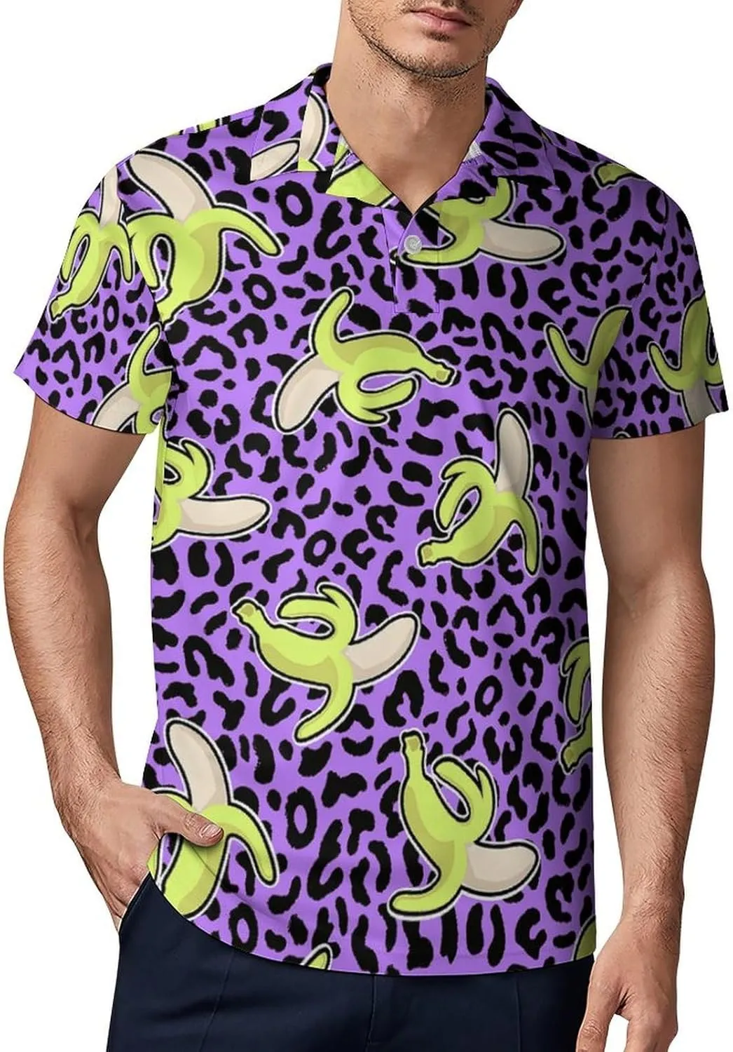 Mens Polo Shirts Quick-Dry Moisture Wicking Athletic Short Sleeve Print Golf Shirt