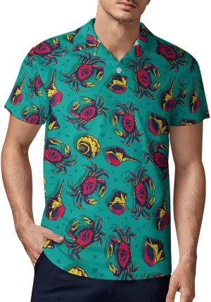 Mens Polo Shirts Quick-Dry Moisture Wicking Athletic Short Sleeve Print Golf Shirt