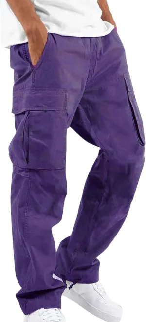 Mens Relaxed Fit Cargo Pants Drawstring Workout Athletic Joggers Trendy Streetwear Work Pants with Multi Pockets