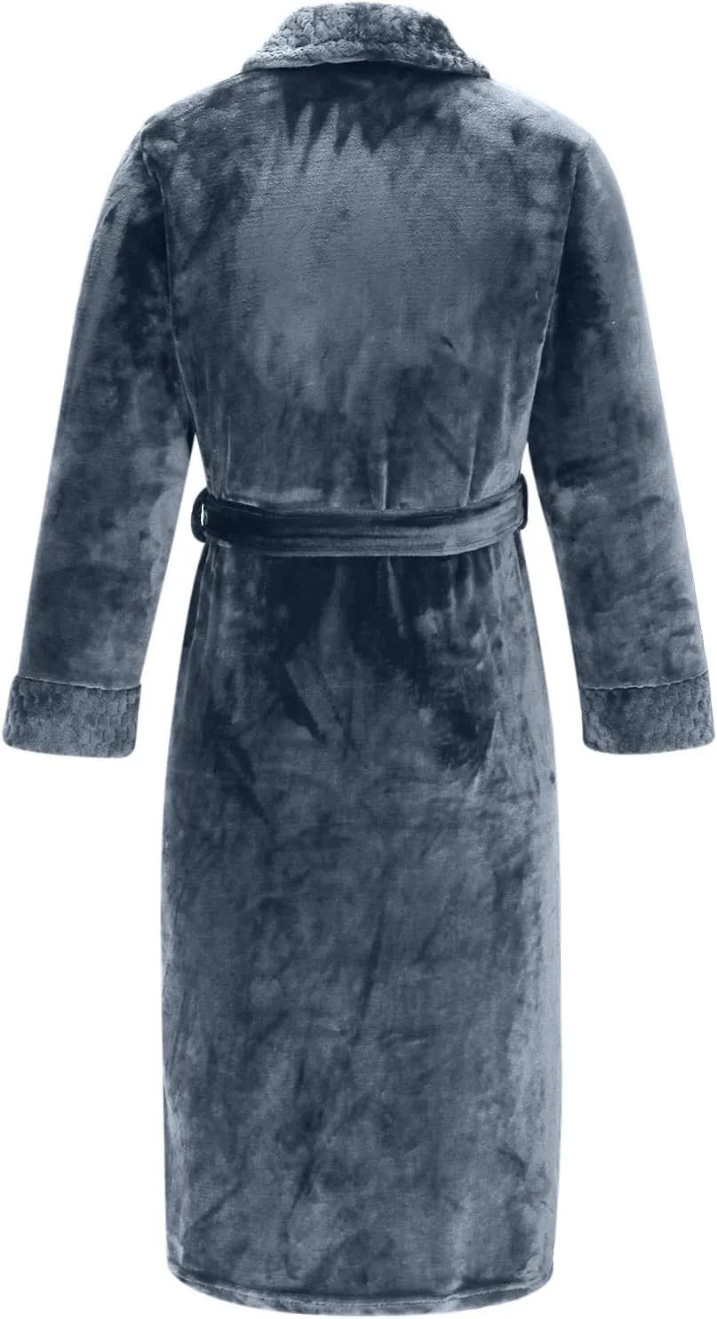 Mens Robes Plush Big and Tall Long Shawl Collar Fleece Spa Bath Robe with Pockets Fall Winter Warm Bathrobe for Men
