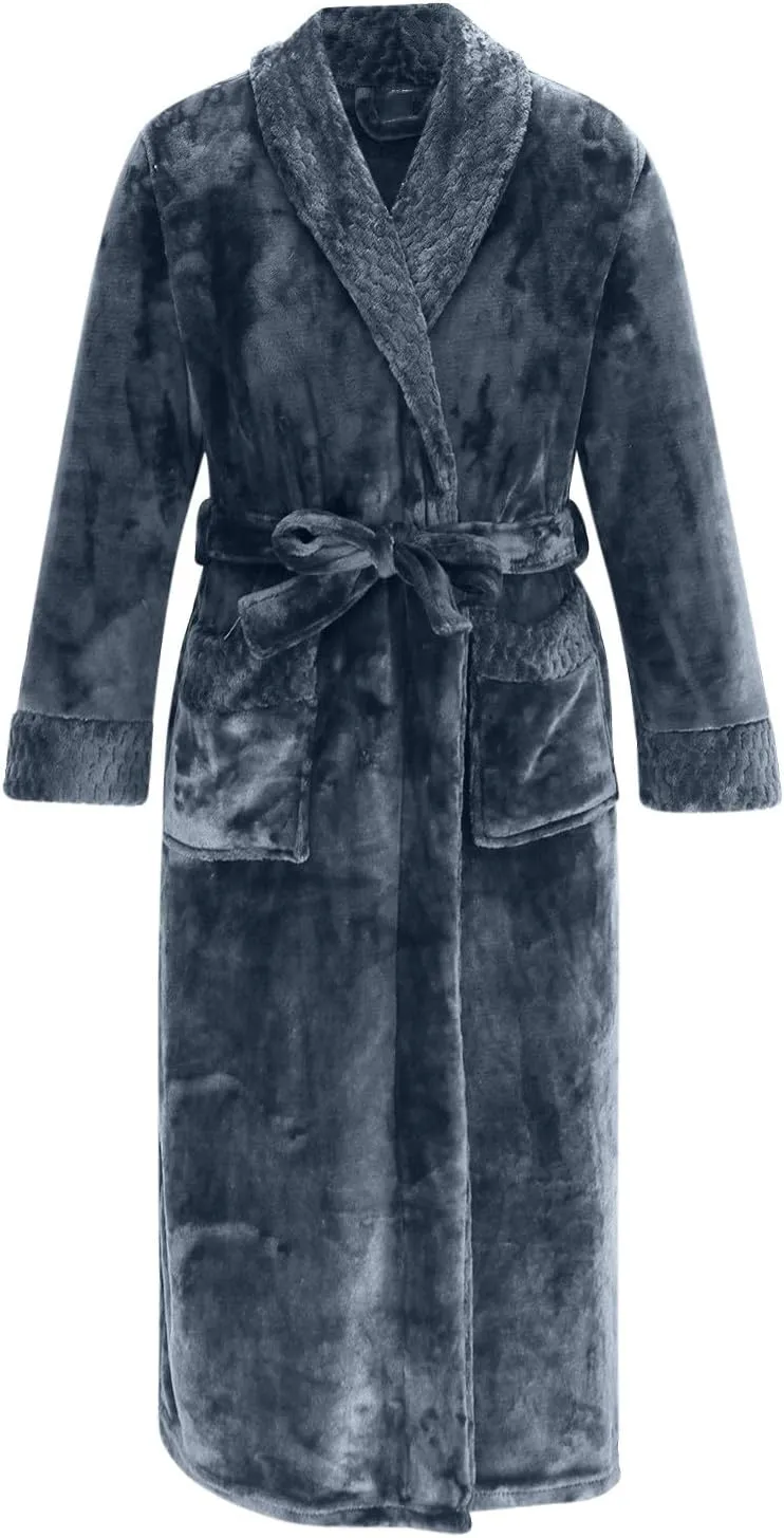 Mens Robes Plush Big and Tall Long Shawl Collar Fleece Spa Bath Robe with Pockets Fall Winter Warm Bathrobe for Men