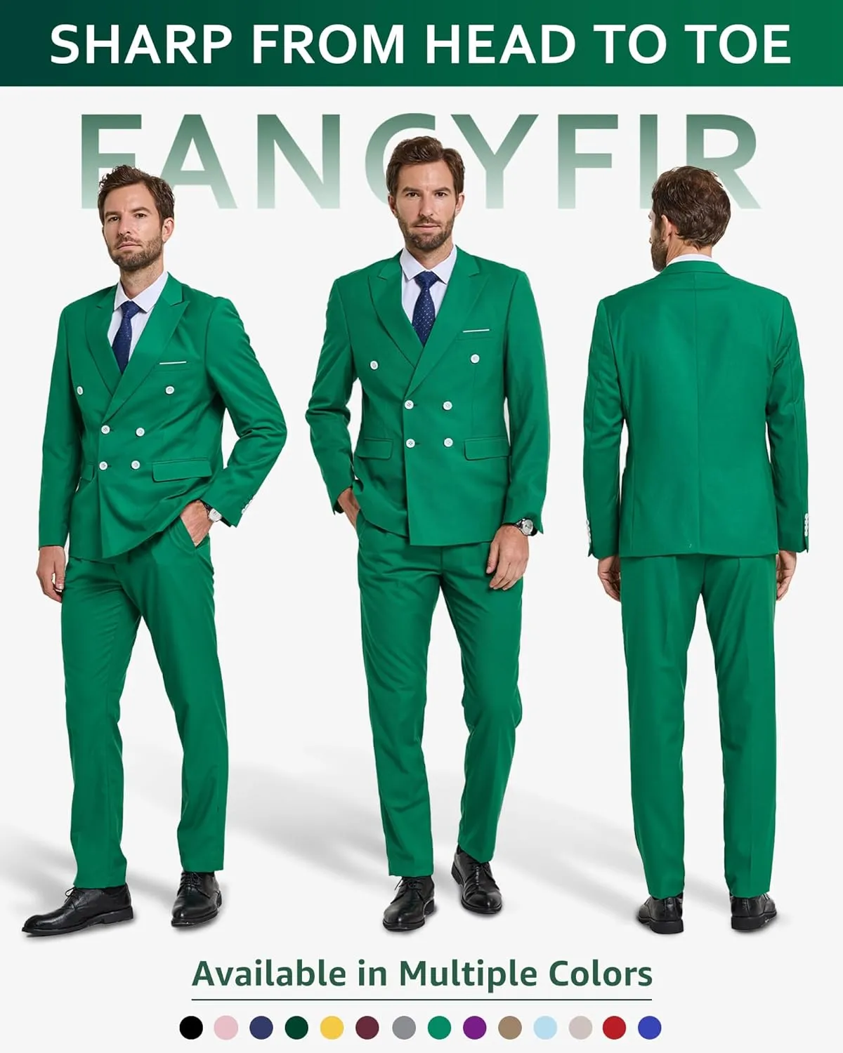 Men's Slim Fit 2-Piece Suit with Stretch Fabric, Double-Breasted Blazer Pants for Party, Business and Wedding