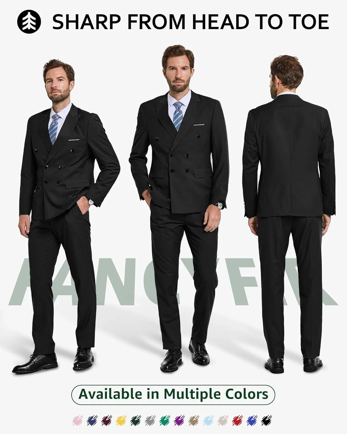 Men's Slim Fit 2-Piece Suit with Stretch Fabric, Double-Breasted Blazer Pants for Party, Business and Wedding