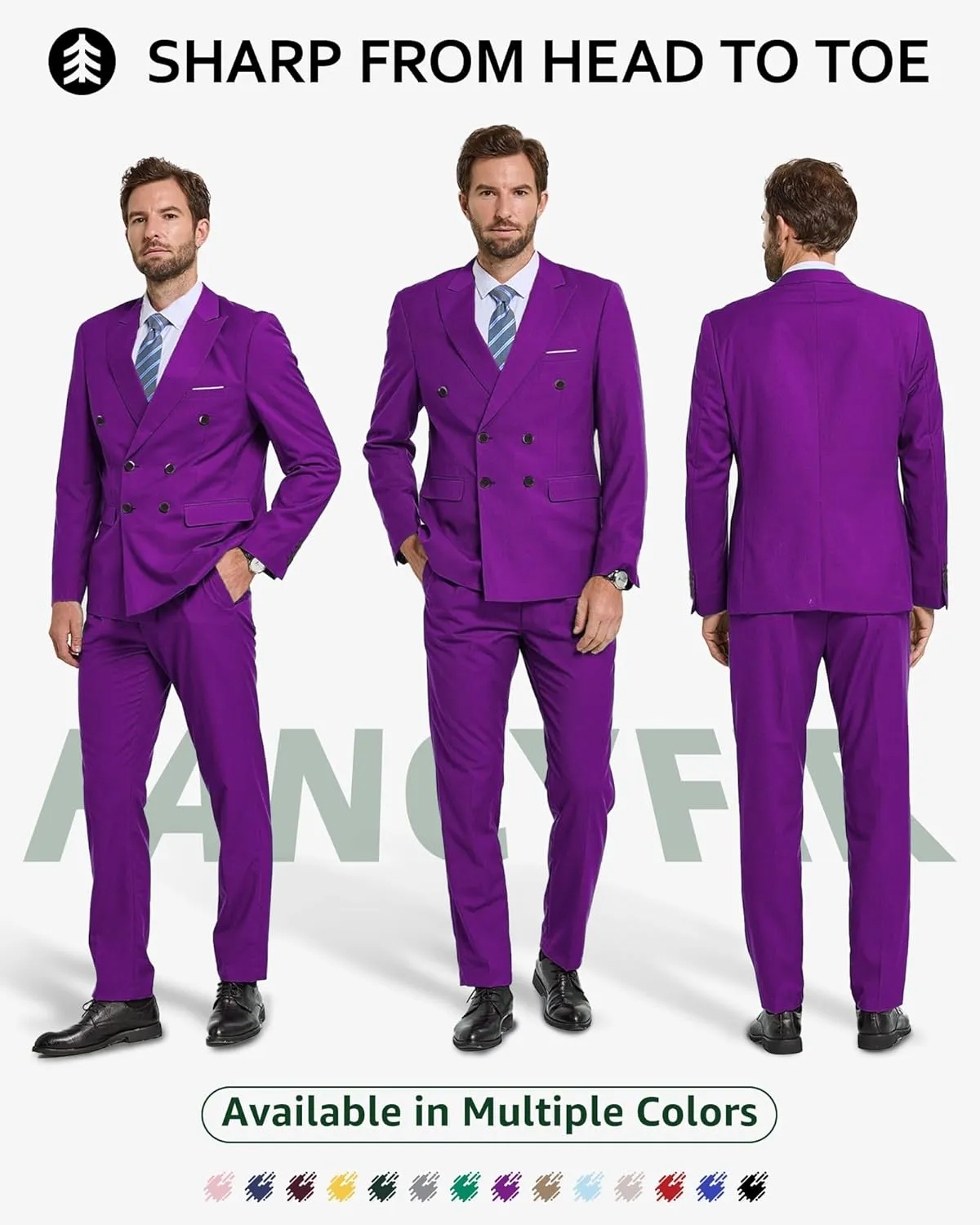 Men's Slim Fit 2-Piece Suit with Stretch Fabric, Double-Breasted Blazer Pants for Party, Business and Wedding