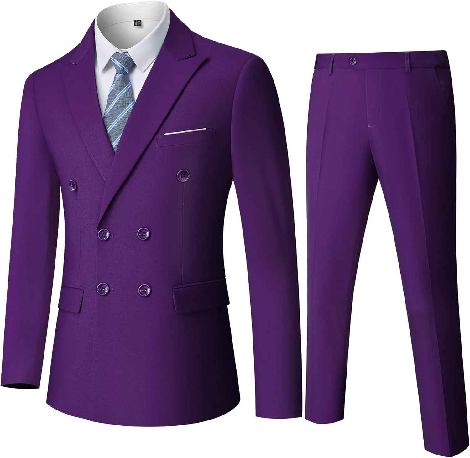 Men's Slim Fit 2-Piece Suit with Stretch Fabric, Double-Breasted Blazer Pants for Party, Business and Wedding