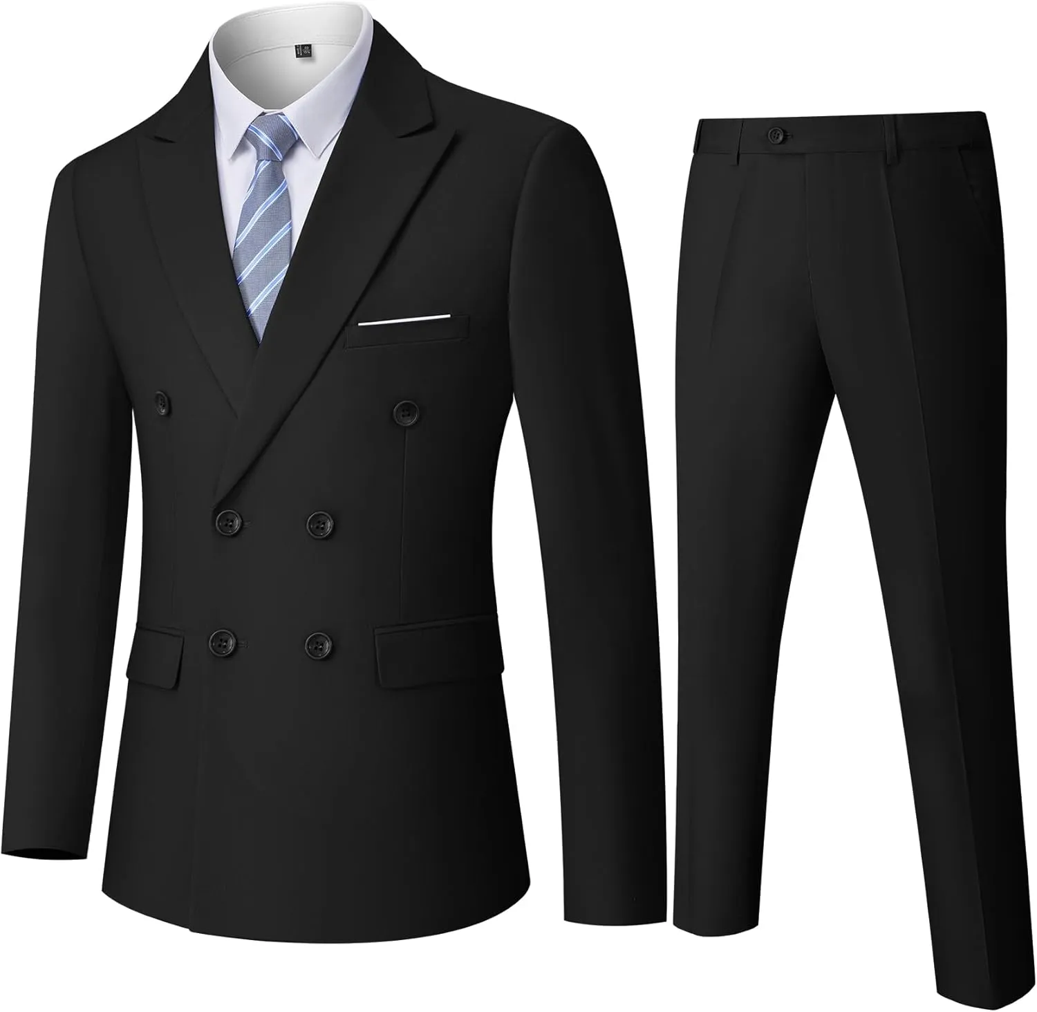 Men's Slim Fit 2-Piece Suit with Stretch Fabric, Double-Breasted Blazer Pants for Party, Business and Wedding