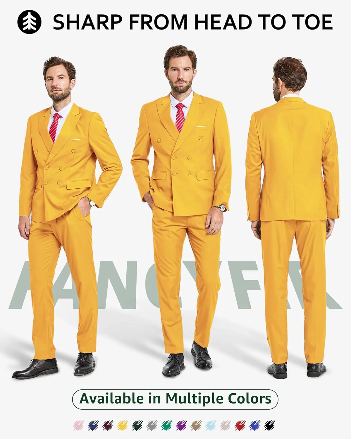 Men's Slim Fit 2-Piece Suit with Stretch Fabric, Double-Breasted Blazer Pants for Party, Business and Wedding