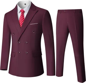 Men's Slim Fit 2-Piece Suit with Stretch Fabric, Double-Breasted Blazer Pants for Party, Business and Wedding