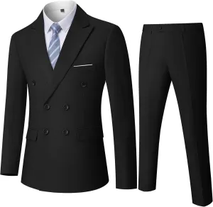 Men's Slim Fit 2-Piece Suit with Stretch Fabric, Double-Breasted Blazer Pants for Party, Business and Wedding