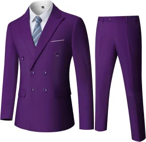 Men's Slim Fit 2-Piece Suit with Stretch Fabric, Double-Breasted Blazer Pants for Party, Business and Wedding