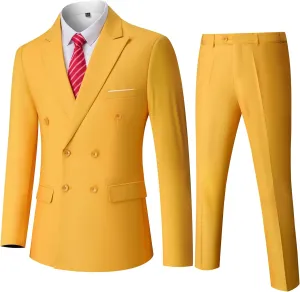 Men's Slim Fit 2-Piece Suit with Stretch Fabric, Double-Breasted Blazer Pants for Party, Business and Wedding