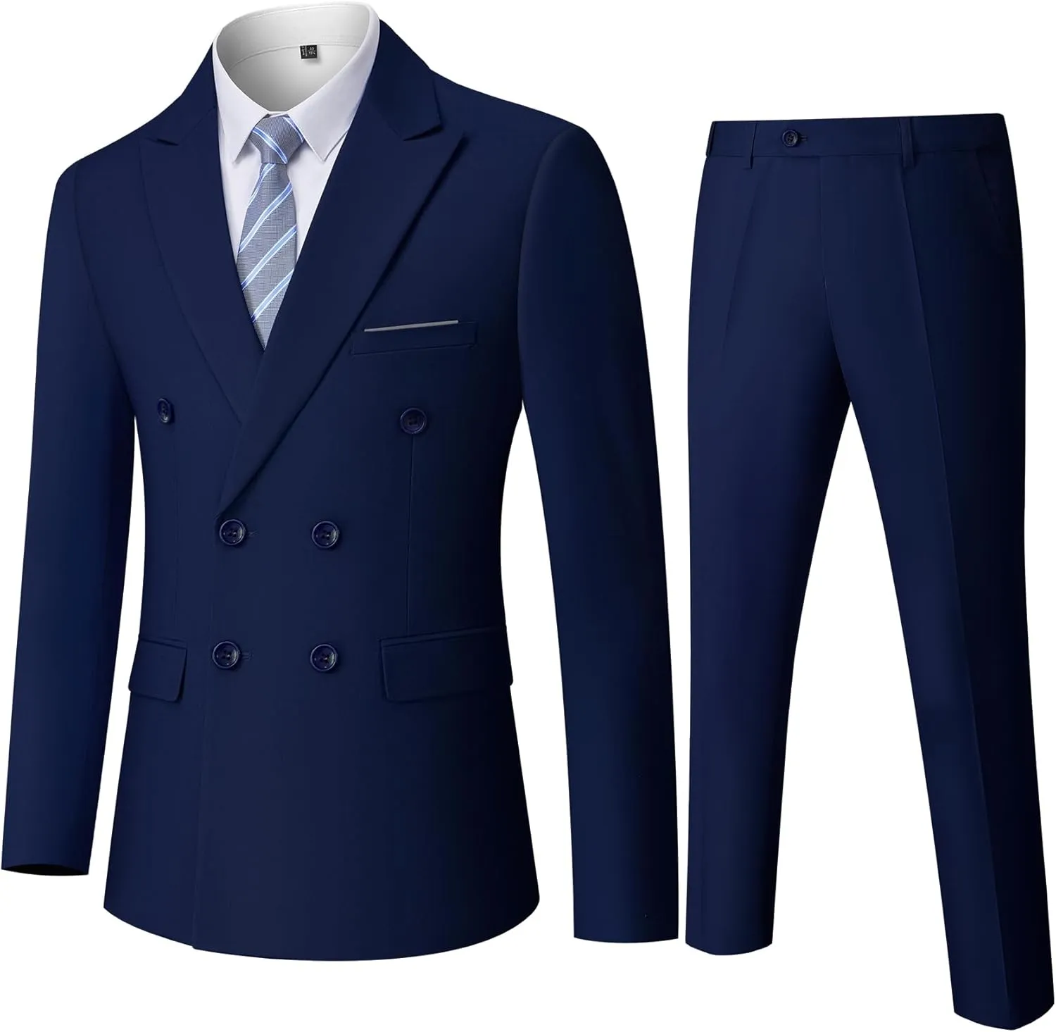 Men's Slim Fit 2-Piece Suit with Stretch Fabric, Double-Breasted Blazer Pants for Party, Business and Wedding