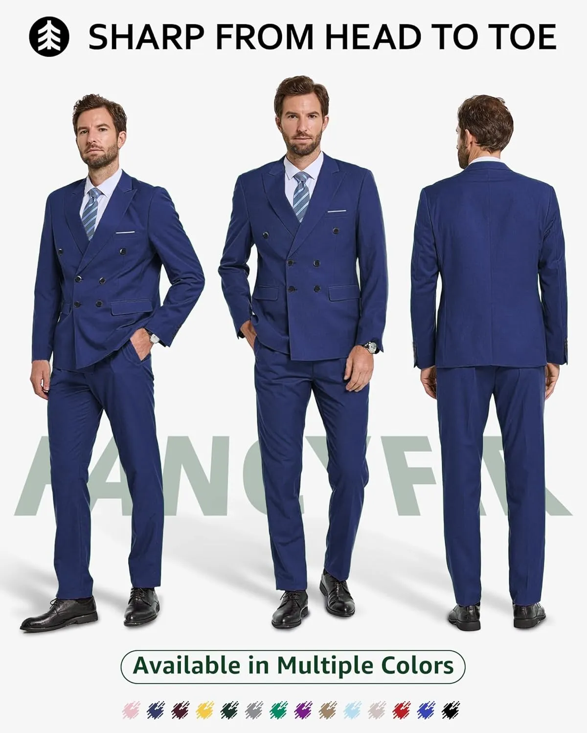 Men's Slim Fit 2-Piece Suit with Stretch Fabric, Double-Breasted Blazer Pants for Party, Business and Wedding