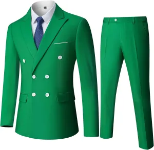 Men's Slim Fit 2-Piece Suit with Stretch Fabric, Double-Breasted Blazer Pants for Party, Business and Wedding