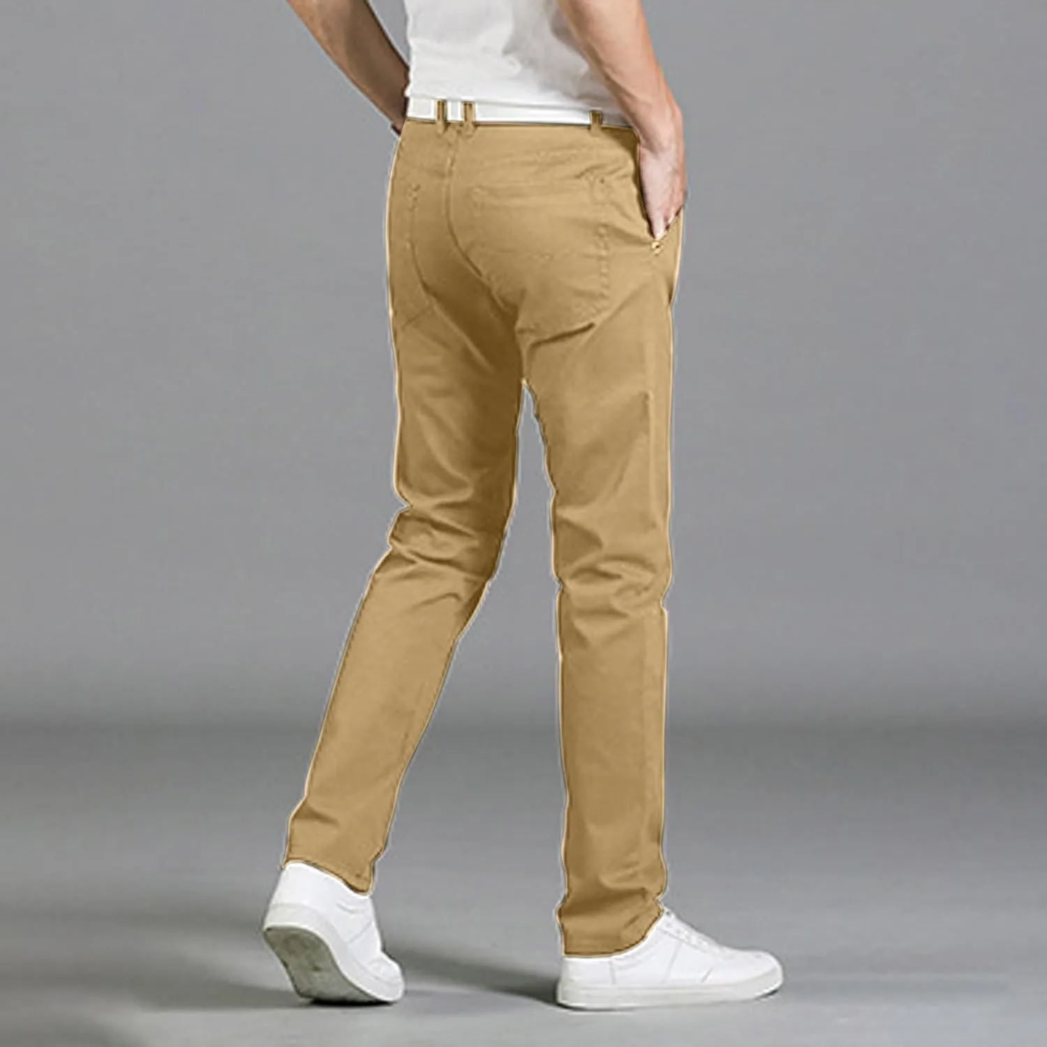 Mens Slim Fit Chino Pants, Casual Work Dress Pants, Basic Stretch Slacks Straight Fit Elastic Jeans Lounge Trousers