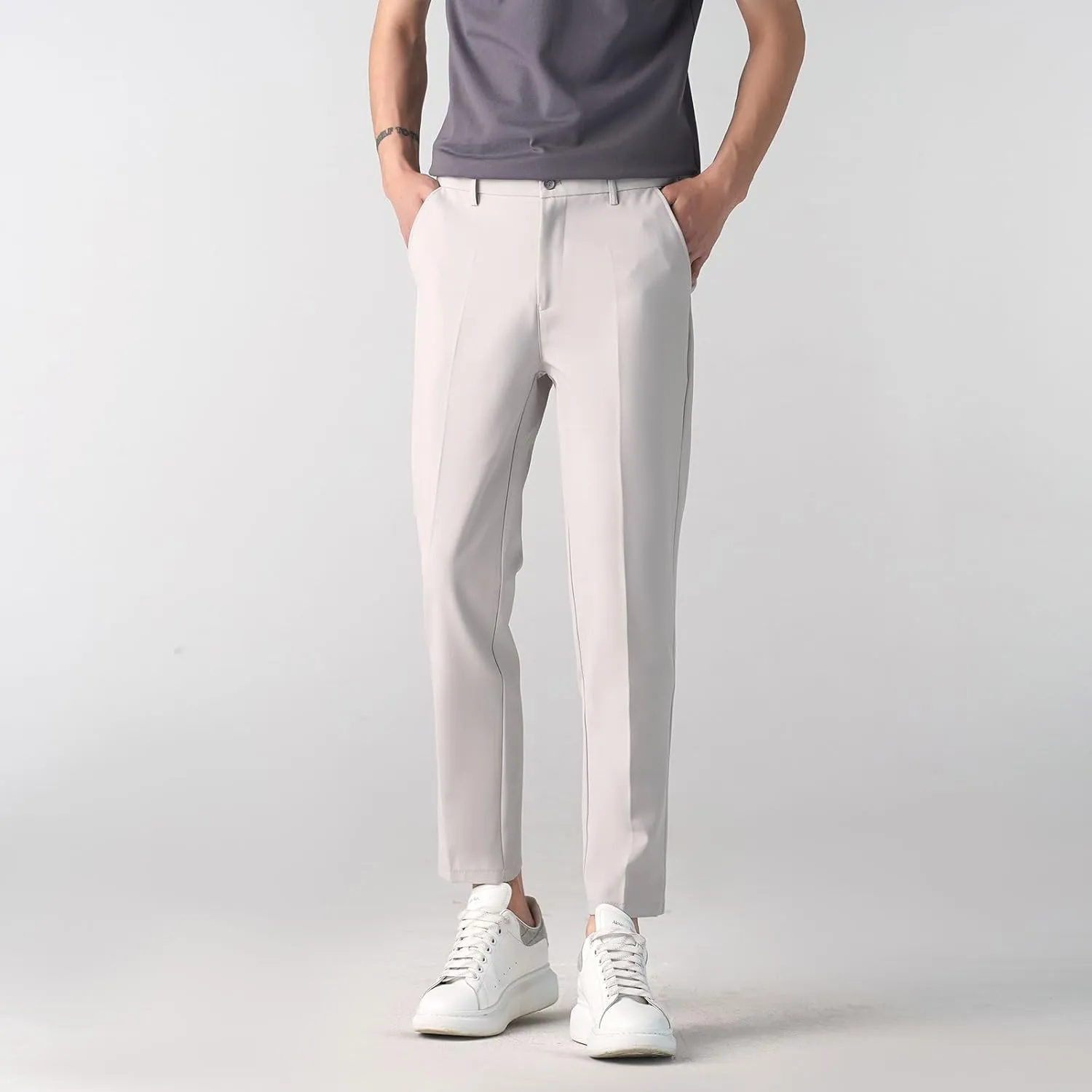 Men's Slim-Fit Harem Dress Pants Golf Pants Stretch Work Dress Pants Casual Comfy Trousers with Pockets