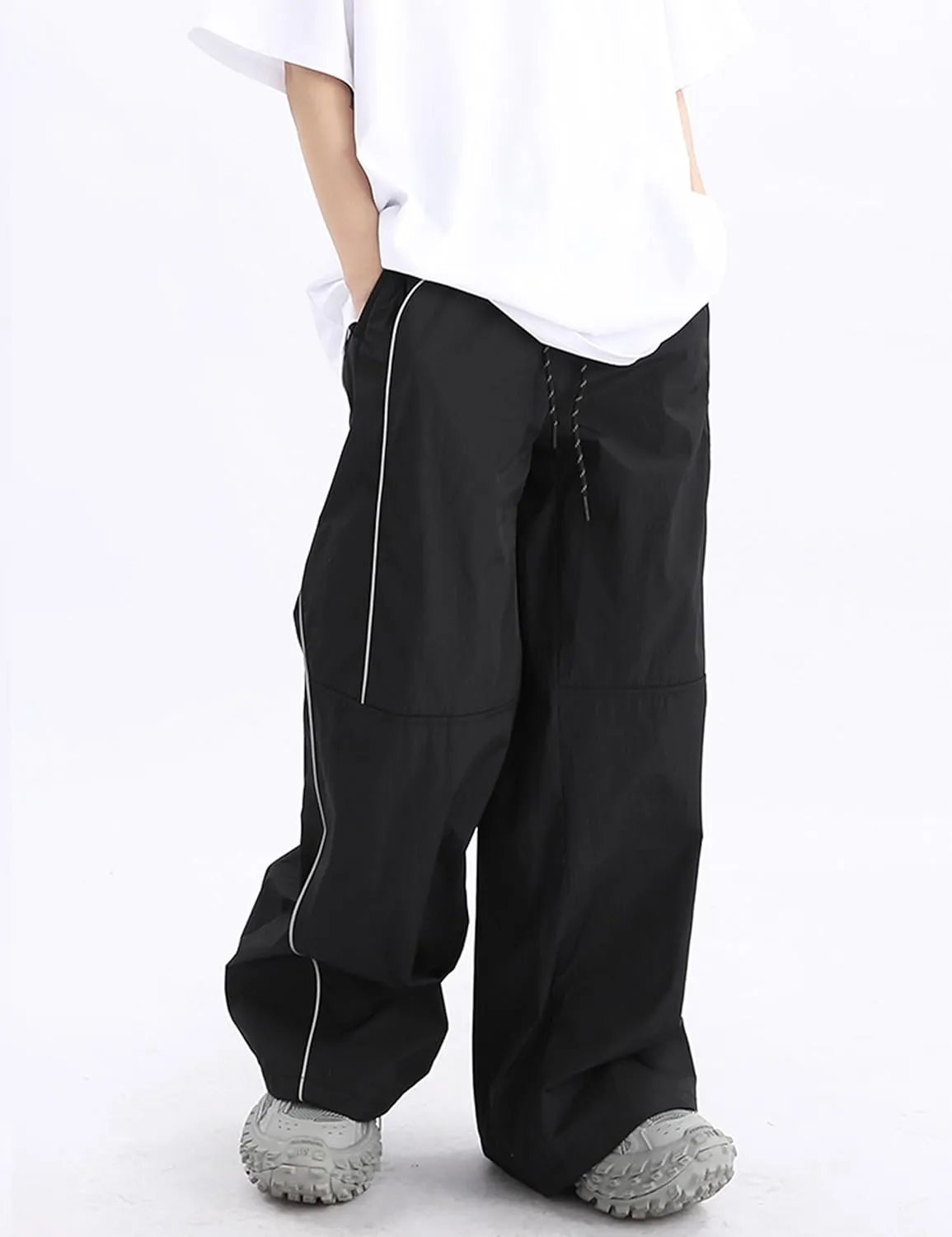 Men's Stripes Track Pants Y2k Baggy Parachute Pants Vintage Wide Leg Drawstring Jogger Pants