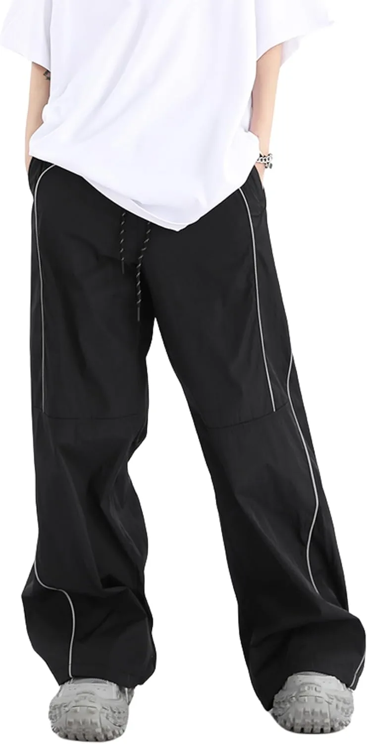 Men's Stripes Track Pants Y2k Baggy Parachute Pants Vintage Wide Leg Drawstring Jogger Pants