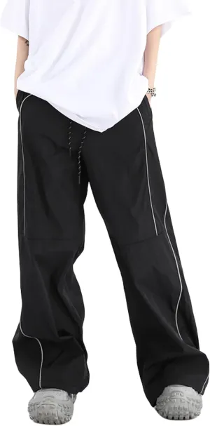 Men's Stripes Track Pants Y2k Baggy Parachute Pants Vintage Wide Leg Drawstring Jogger Pants